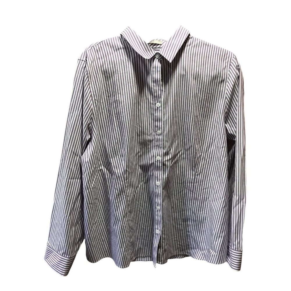 Chico's White‎ Purple Stripe Button down Long Sleeve Womens
